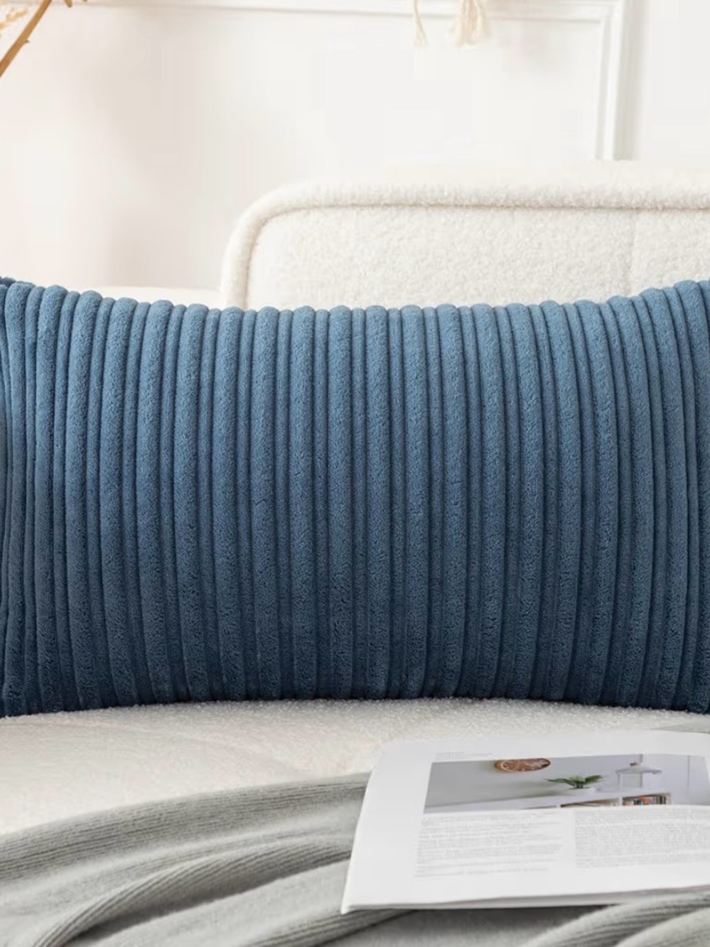 Textured Corduroy Lumbar Pillow Cover- Dusty Blue